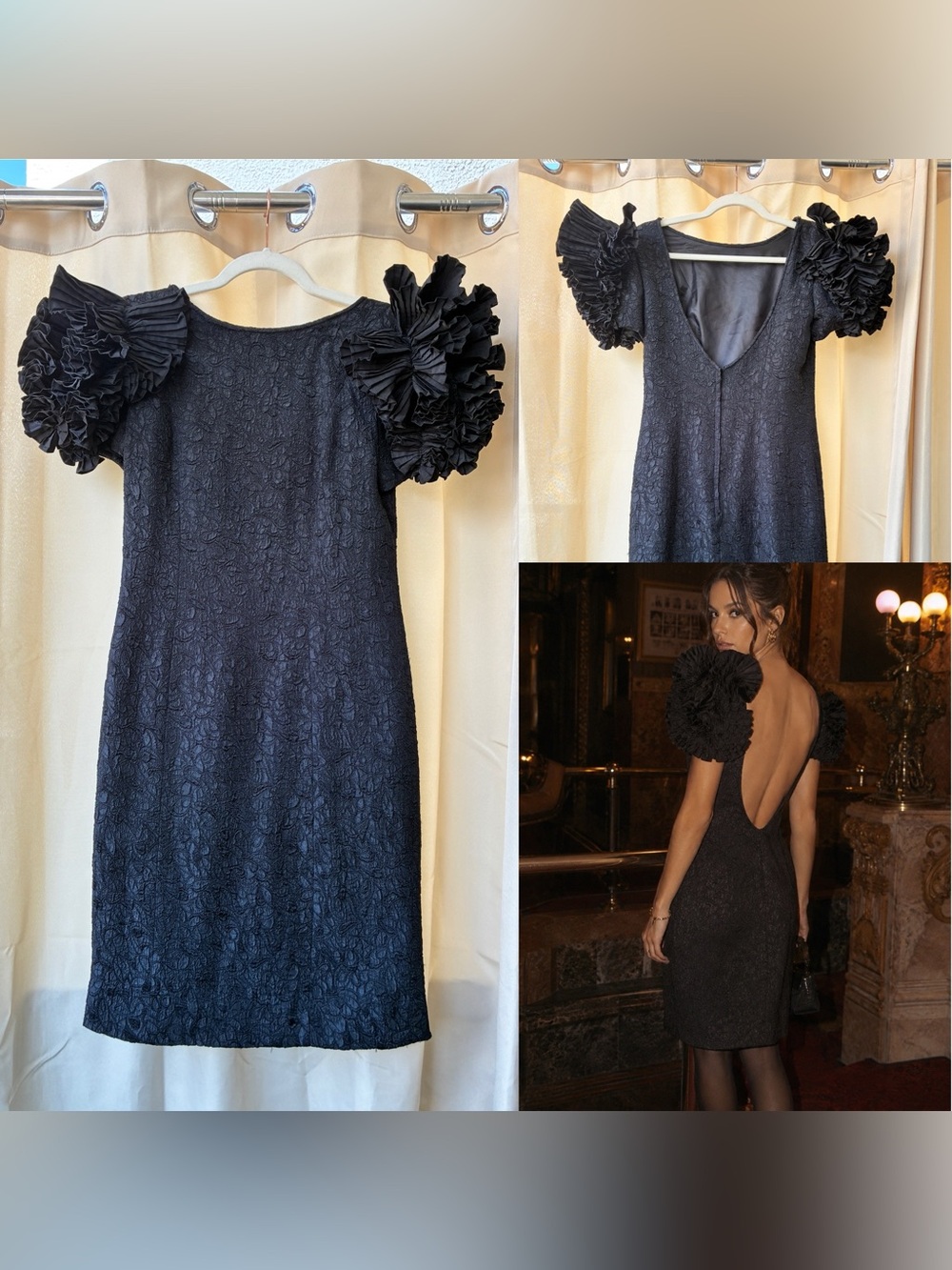 Vintage Victor Costa Dramatic Ruffle Sleeve Backless Dress Size 4